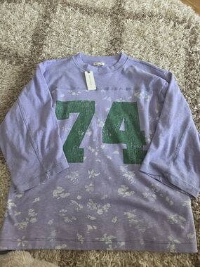 Pilcro Lilac Long-Sleeve Tee with Green '74' Graphic